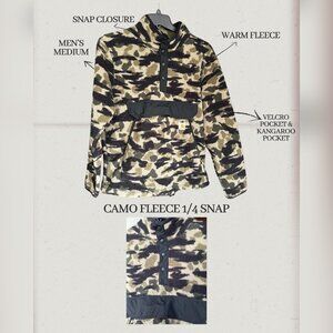 TAKE 50% OFF | Relaxed Fit Fleece Snap Front 1/4 Zip - Camo